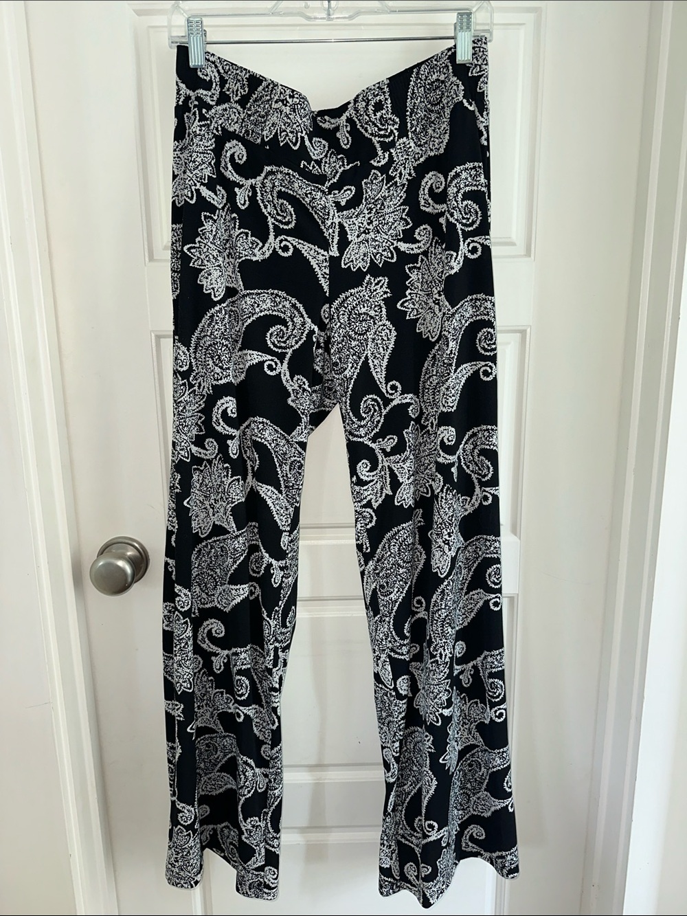 Black Paisley Wide-Leg Pull-On Pants
